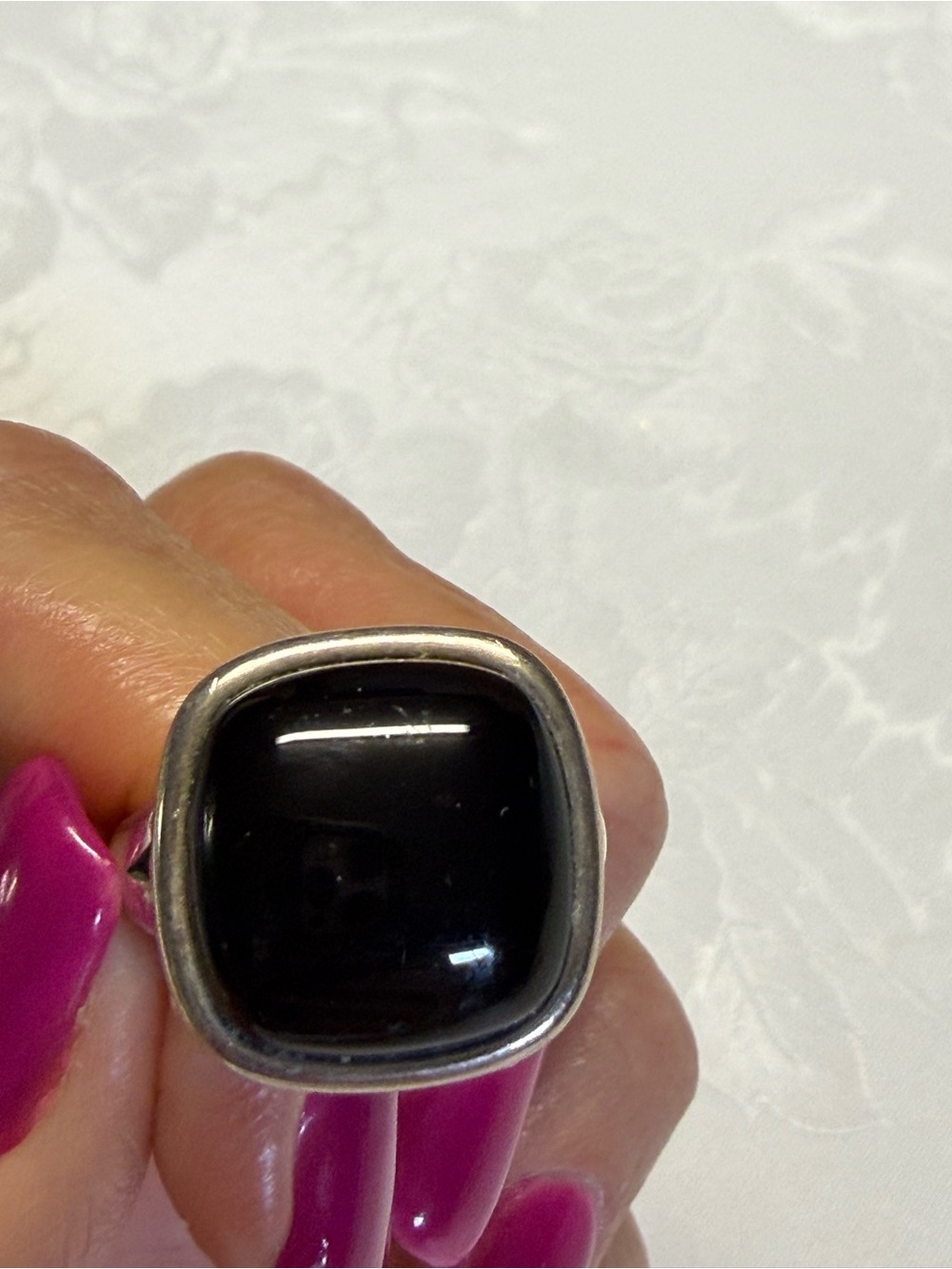 Size 8 Sterling Silver Black Onyx Square  Ring